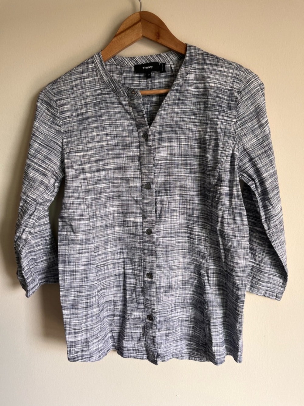 Theory Women's Kalsentra Harbor Crunch Blouse Shirt Top Linen Blend Size Medium